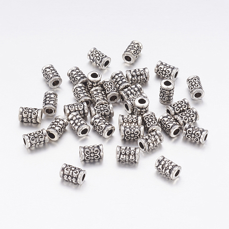 Honeyhandy Tibetan Style Alloy Beads, Lead Free & Nickel Free & Cadmium Free, Tube, Antique Silver, about 5mm wide, 7.5mm thick, Hole: 2mm