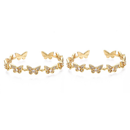 Honeyhandy Cubic Zirconia Butterfly Cuff Bangle, Dainty Brass Open Bangle for Women, Nickel Free, Real 18K Gold Plated, Inner Diameter: 2-3/8 inch(5.9cm)