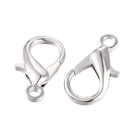 NBEADS 20pcs Platinum Tone Zinc Alloy Lobster Claw Clasps Findings DIY Jewelry, About 12mm Wide, 21mm Long, Hole: 2mm