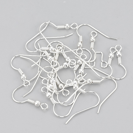 Honeyhandy Iron Earring Hooks, Ear Wire, with Horizontal Loop, Nickel Free, Silver Color Plated, 17~19x0.8mm, Hole: 2mm, about 240pcs/50g