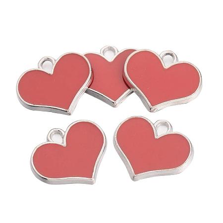 ARRICRAFT 10pcs Red Heart Shape Alloy Enamel Pendants Making and Jewelry Making, Platinum, Hole:1.5mm