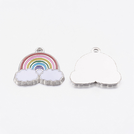 Colorful Rainbow Alloy Enamel Pendants, Platinum Color, 17.5x19x1.6mm, Hole: 2mm