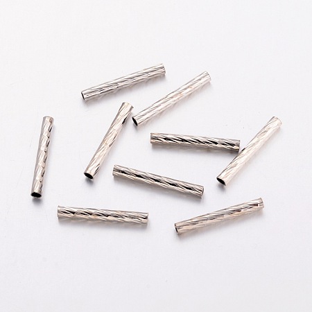 Honeyhandy Brass Tube Beads, Straight, Nickel Free, Platinum Color, Size: about 2mm in diameter,15mm long, hole: 1mm