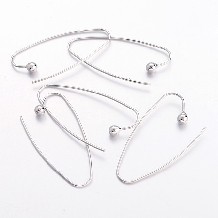 Honeyhandy Brass Earring Hooks, Platinum Color, Nickel Free, about 15mm wide, 39mm long, 0.8mm thick