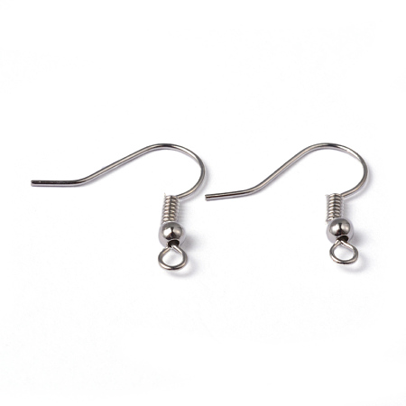 Platinum Color Brass Earring Hooks, Nickel Free, Size: about 18mm long, Hole: 2mm