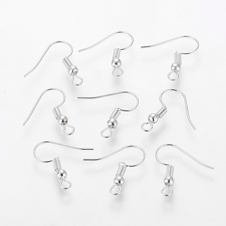 Honeyhandy Grade A Silver Color Plated Iron Earring Hooks, Ear Wire, with Horizontal Loop, Cadmium Free & Nickel Free & Lead Free, Silver, 18x0.8mm, Hole: 2mm