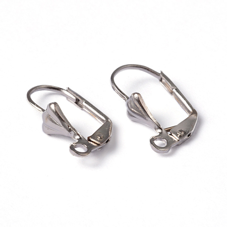 Honeyhandy Brass Leverback Earring Findings, with Loop, Nickel Free, Platinum Color, about 10mm wide, 16mm long, Hole: 2mm