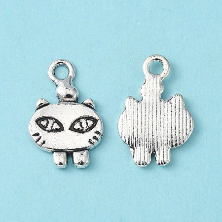Honeyhandy Tibetan Style Alloy Kitten Pendants, Lead Free, Cadmium Free and Nickel Free, Cat Head Shape, Antique Silver, 18.5mm long, 12.5mm wide, 2mm thick, hole: 3mm