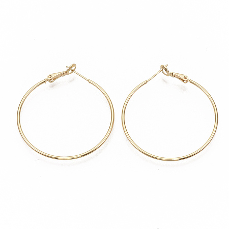 ARRICRAFT Brass Hoop Earrings, Nickel Free, Ring Shape, Real 18K Gold Plated, 7 Gauge, 40.5x40~41x3.5mm, Pin: 0.8mm