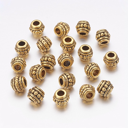Honeyhandy Tibetan Style Alloy Beads, Lead Free, Cadmium Free and Nickel Free, Barrel, Antique Golden, about 8mm in diameter, 6.5mm thick, hole: 3.5mm