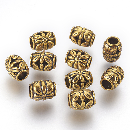 Honeyhandy Tibetan Style Alloy Beads, Antique Golden Color, Lead Free & Nickel Free & Cadmium Free, Barrel, Size: about 8.5mm in diameter, 10.5mm thick, hole: 4.5 mm