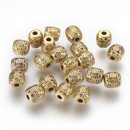 Honeyhandy Tibetan Style Alloy Beads, Antique Golden Color, Lead Free & Nickel Free & Cadmium Free, Barrel, Size: about 6mm in diameter, 6mm long, hole: 1.6mm