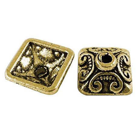 ARRICRAFT About 50pcs Antique Golden Tone Square Tibetan Style Bead Caps for Bracelet Necklace Earrings Jewelry Making Crafts, Lead Free, Cadmium Free and Nickel Free, 10x10x5mm