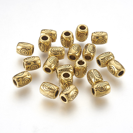Honeyhandy Tibetan Style Alloy Beads, Lead Free & Nickel Free & Cadmium Free, Barrel, Antique Golden Color, about 7mm long, 6mm wide, hole: 2.5mm