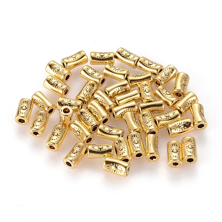 Tibetan Style Alloy Beads, Lead Free & Nickel Free & Cadmium Free, Tube, Antique Golden Color, about 6mm long, 3.5mm wide, 3.5mm thick, hole: 1.5mm
