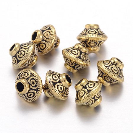 Honeyhandy Tibetan Style Spacer Beads, Lead Free & Cadmium Free & Nickel Free, Bicone, Antique Golden, 5.4x6.3mm, Hole: 1mm