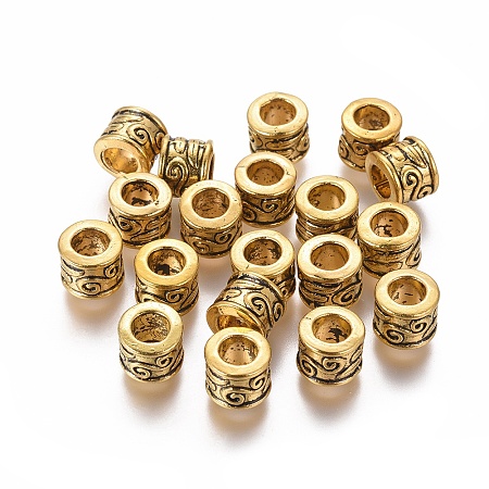 Honeyhandy Large Hole Beads, Tibetan Style European Beads, Antique Golden, Lead Free, Cadmium Free and Nickel Free, Column, 8.5mm in diameter, 7mm thick, hole: 5mm
