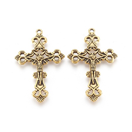 Honeyhandy Tibetan Style Alloy Pendants, For Easter, Crucifix Cross Pendant, Antique Golden, Lead Free and Cadmium Free and Nickel Free, 43.5x26x3mm, Hole: 2mm