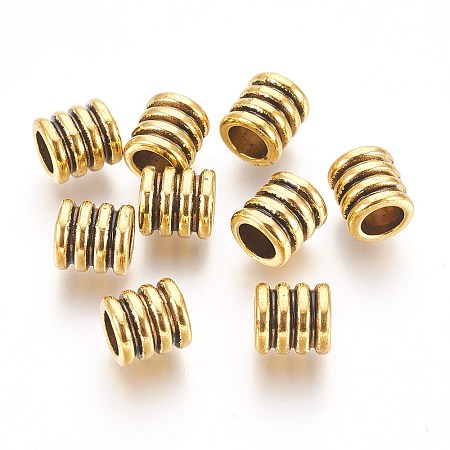 Honeyhandy Tibetan Style Alloy Beads, Grooved Beads, Column, Antique Golden, Lead Free & Cadmium Free & Nickel Free, 9.5x9mm, Hole: 6mm