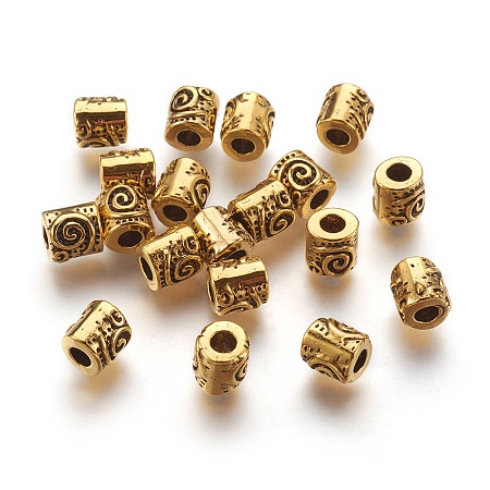 Honeyhandy Tibetan Style Alloy Beads, Column, Antique Golden, Lead Free & Cadmium Free & Nickel Free, 6x6mm, Hole: 2.5mm