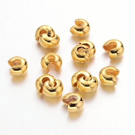 Honeyhandy Iron Crimp Beads Covers, Cadmium Free & Nickel Free & Lead Free, Golden, 4mm In Diameter, Hole: 1.5~1.8mm