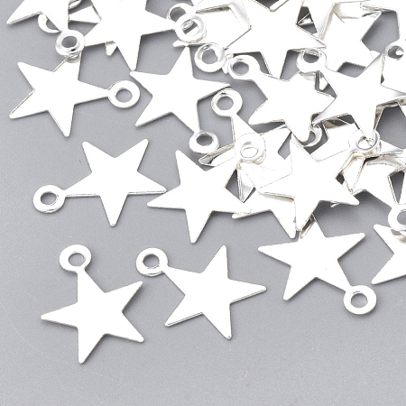 Honeyhandy Iron Charms, Nickel Free, Star, Silver Color Plated, 10x8x0.5mm, Hole: 1mm