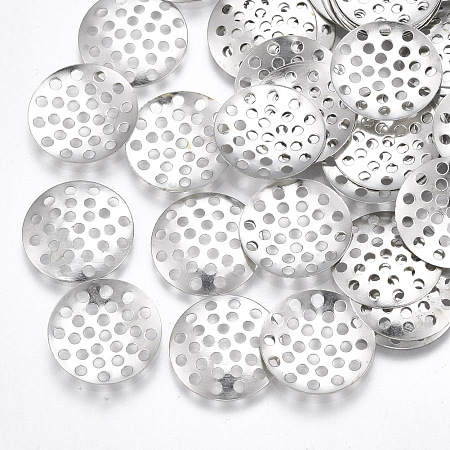 Honeyhandy Iron Finger Ring/Brooch Sieve Findings, Perforated Disc Settings, Nickel Free, Platinum, 14x1mm, Hole: 1.2mm