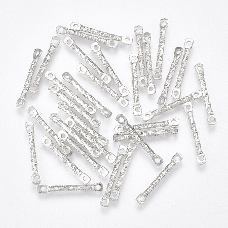 Honeyhandy Iron Bar Links connectors, Nickel Free, Textured, Platinum, 20x2x1.2mm, Hole: 1mm