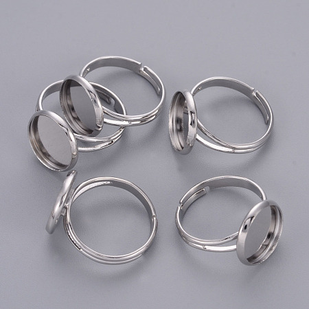 Adjustable Platinum Brass Finger Ring Findings Pad Ring Bases, Nickel Free, 17mm; Tray: 12mm inner diameter