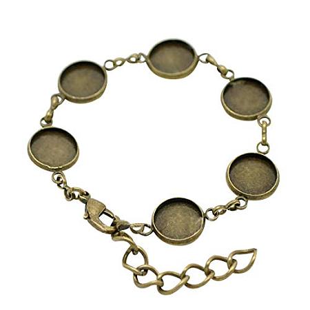 ARRICRAFT 2 pcs Bracelet Findings with 6 Round Blank Tray Fit 18mm Round Cabochon for Jewelry Making Antique Bronze