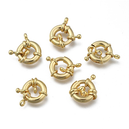 Honeyhandy Rack Plating Brass Spring Clasps, Real 18K Gold Plated, 15x5mm, Hole: 3mm