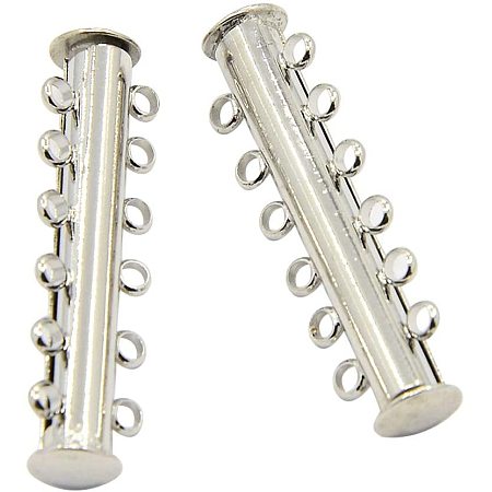 CHGCRAFT About 5sets 6-Strands Brass Magnetic Slide Lock Clasps for Multi-Strand Jewelry 12 Holes Clasp Platinum Color Charm for DIY Jewelry Making 36x7mm, Hole 2mm
