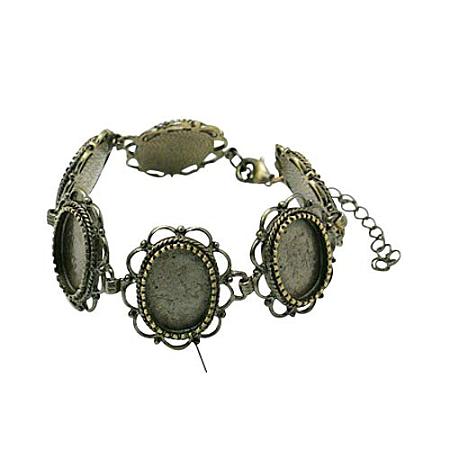 ARRICRAFT 1 pcs Brass Filigree Link Bracelet with 6 Oval Blank Tray Fit 13x18mm Oval Cabochon for Jewelry Making Antique Bronze
