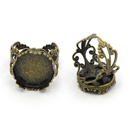 Honeyhandy Antique Bronze Brass Filigree Ring Components, Pad Ring Bases, Nickel Free, 18mm, Tray: 15mm