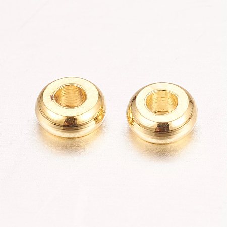 Honeyhandy Real 18K Gold Plated Brass Spacer Beads, Nickel Free, Flat Round, 4x1.5mm, Hole: 1.5mm