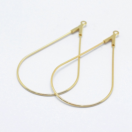 Honeyhandy Brass Hoop Earrings Findings, Long-Lasting Plated, Real 18K Gold Plated, Nickel Free, Open Teardrop, 46x23x0.8mm, Hole: 1mm