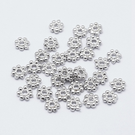 Honeyhandy Brass Daisy Spacer Beads, Long-Lasting Plated, Real Platinum Plated, Nickel Free, Flower, 5.5x1.5mm, Hole: 1mm