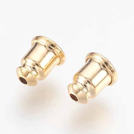 Honeyhandy Brass Ear Nuts, Earring Backs, Nickel Free, Real 18K Gold Plated, 6x5mm, Hole: 0.6mm
