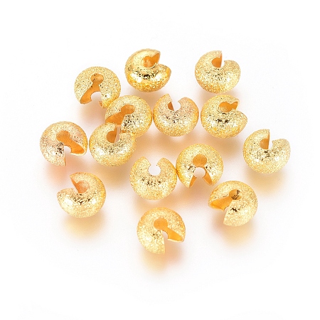 Honeyhandy Brass Crimp Beads Covers, Nickel Free, Golden, 4mm in diameter, 3mm thick, Hole: 2mm