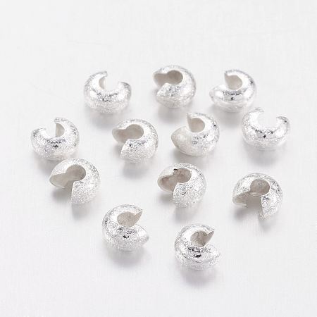 Honeyhandy Brass Crimp Beads Covers, Nickel Free, Silver Color Plated, 4mm In Diameter, Hole: 2mm