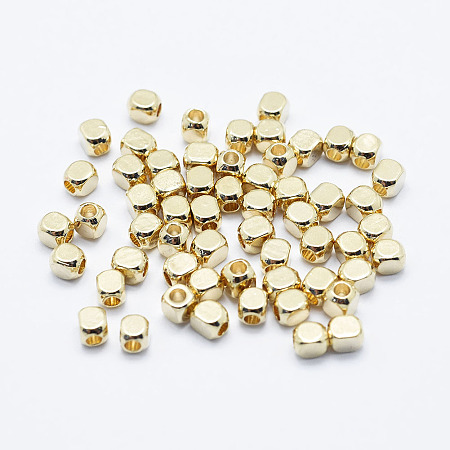 Honeyhandy Brass Beads, Long-Lasting Plated, Real 18K Gold Plated, Nickel Free, Cube, 2.5x2.5x3mm, Hole: 1mm
