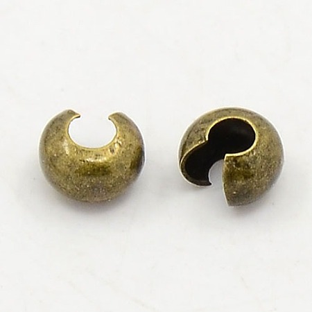 Honeyhandy Brass Crimp Beads Covers, Nickel Free, Antique Bronze Color, Size: About 4mm In Diameter, Hole: 1.5~1.8mm