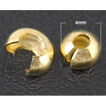 Honeyhandy Brass Crimp Beads Covers, Nickel Free, Golden Color, Size: About  4mm In Diameter, Hole: 1.5~1.8mm 