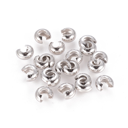 Honeyhandy Platinum Color Brass Crimp End Beads Covers for Jewelry Making, Nickel Free, Size: About 4mm In Diameter, Hole: 1.5~1.8mm