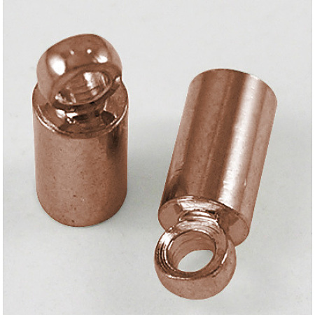 Honeyhandy Brass Cord Ends, End Caps, Nickel Free, Red Copper, 8x2.8mm, Hole: 1.5mm, 2mm inner diameter