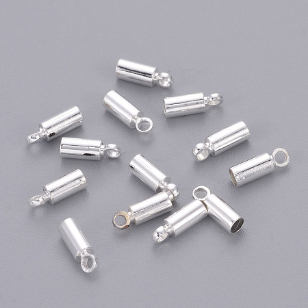 Honeyhandy Brass Cord Ends, End Caps, Nickel Free, Silver Color Plated, 8x2.8mm, Hole: 1.5mm, 2mm inner diameter