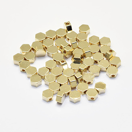 Honeyhandy Long-Lasting Plated Brass Beads, Real 18K Gold Plated, Nickel Free, Hexagon, 5x5.5x3mm, Hole: 1.5mm