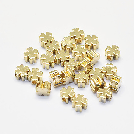 Honeyhandy Long-Lasting Plated Brass Beads, Real 18K Gold Plated, Nickel Free, Four Leaf Clover, 5x5x2.5mm, Hole: 1.5mm