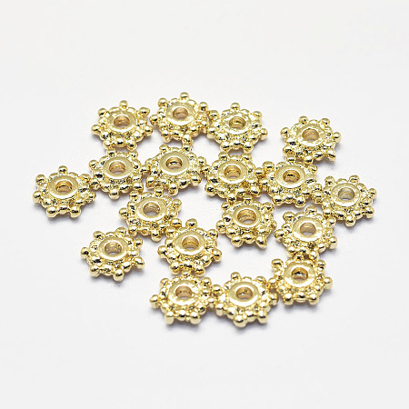 ARRICRAFT Long-Lasting Plated Brass Spacer Beads, Real 18K Gold Plated, Nickel Free, Flower, 7.5x2mm, Hole: 2mm