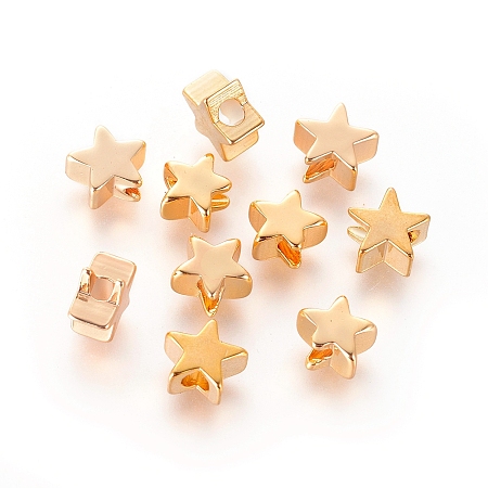 CHGCRAFT Long-Lasting Plated Brass Beads, Real 18K Gold Plated, Nickel Free, Star, 6x6x3mm, Hole: 2mm